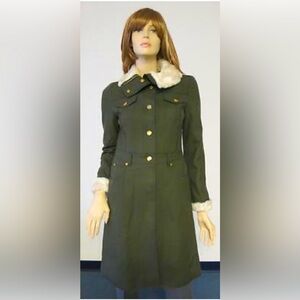 LOVE MOSCHINO Sz 8 Military Style Sherpa Trimmed Wool Blend Coat Made in Romania